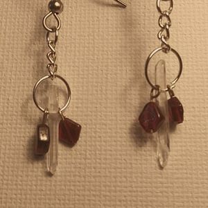 Quartz Icicle Crystal & Garnet Earrings